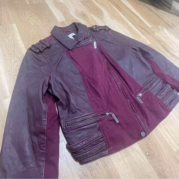 Peace Love World maroon leather moto bomber jacket, women’s size 10 - Picture 5 of 15